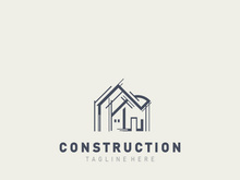 Construction structure line home building and repair logo Design illustration