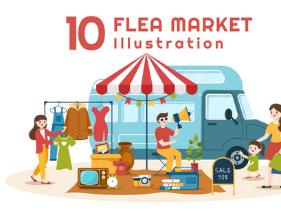 10 Flea Market Second Hand Shop Illustration