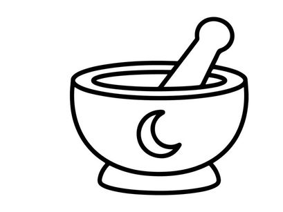 Mortar and pestle grinding herbs for natural remedies. Traditional apothecary tool for crushing spices and medicinal plants.