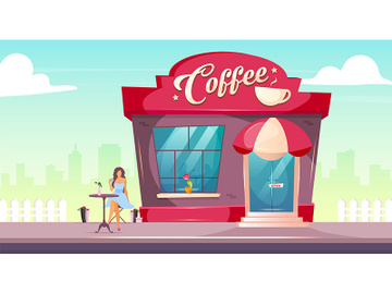 Coffeeshop on sidewalk flat color vector illustration preview picture