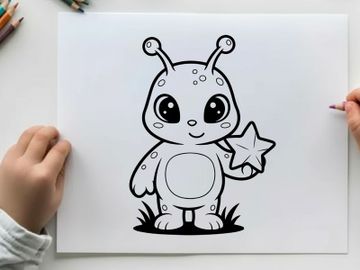Cute alien cartoon holding star vector illustration preview picture