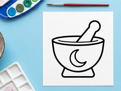 Mortar and pestle grinding herbs for natural remedies. Traditional apothecary tool for crushing spices and medicinal plants.