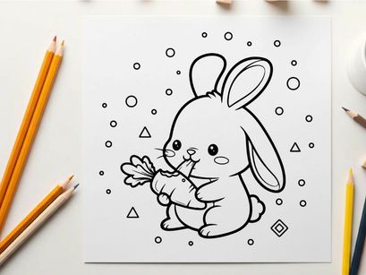 Cute white rabbit with bow tie holding carrot vector illustration