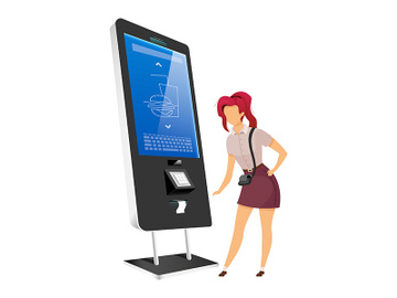 Woman with vending kiosk flat color vector faceless character preview picture