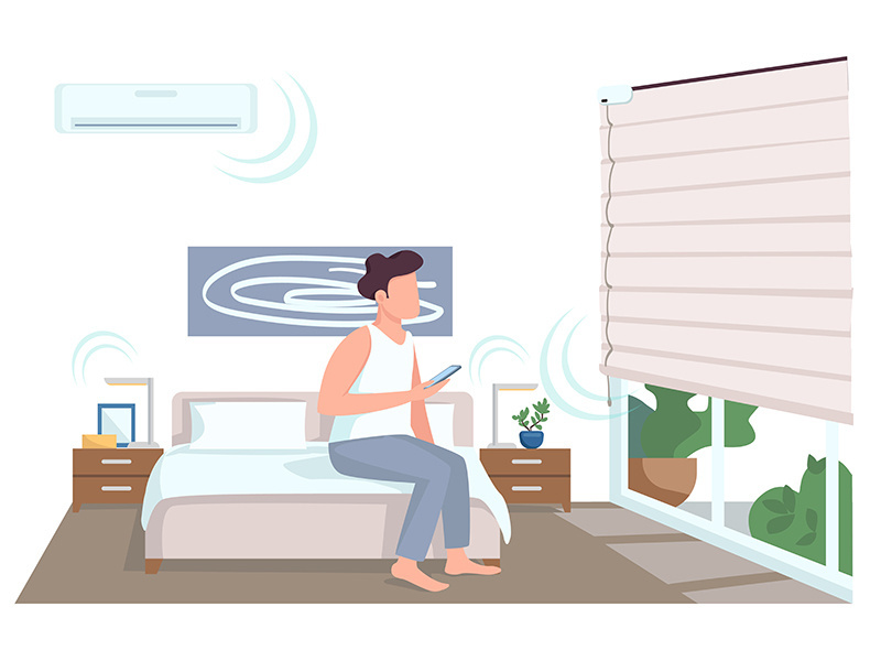 Guy in smart bedroom flat color vector faceless character