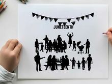 Juneteenth celebration silhouette of diverse people gathering
