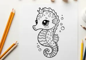 Cute cartoon seahorse crying bubbles vector illustration