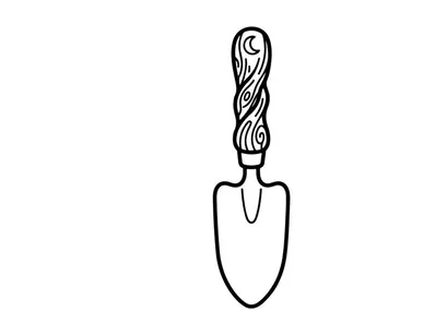 Hand-drawn Halloween witch spoon illustration. Black and white vector cartoon kitchen witch on wooden spoon for festive cooking.