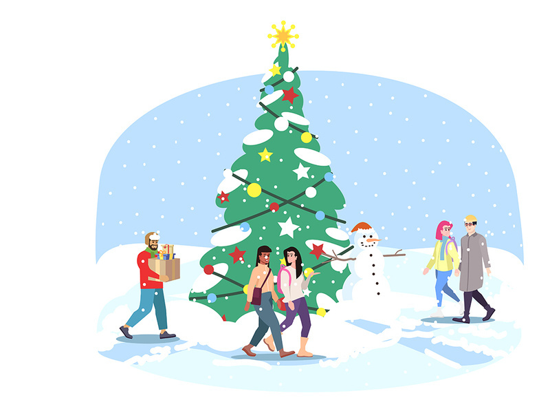 City Christmas tree flat vector illustration