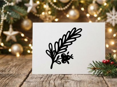 Handgezeichnetes Weihnachts-Ikon mit Stechpalmenzweigen und Beeren, festliche winterliche botanische Skizzen-Illustration.