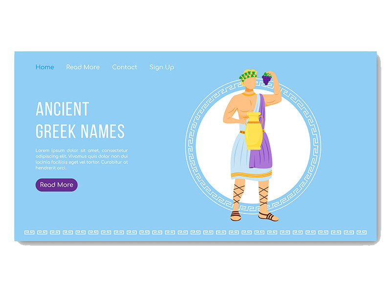 Ancient greek names landing page vector template