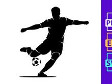 Silhouette of a soccer player kicking a ball in mid action