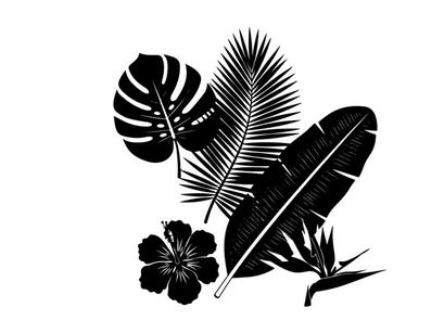 Tropical silhouette of leaves and a flower arrangement