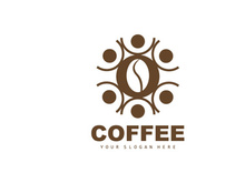 coffee bean drink logo design in brown color vector illustration