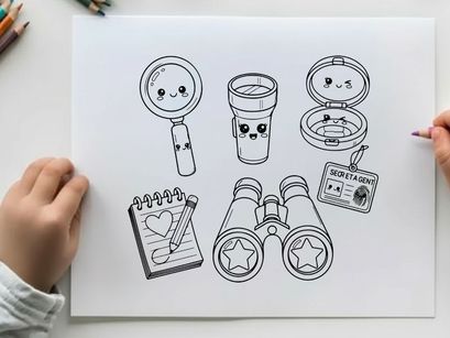 Spy detective tools and secret agent items flat design vector illustration