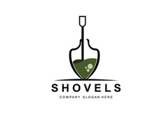 Shovel Logo Design, Construction Worker Tool Illustration Vector, Building Construction Icon