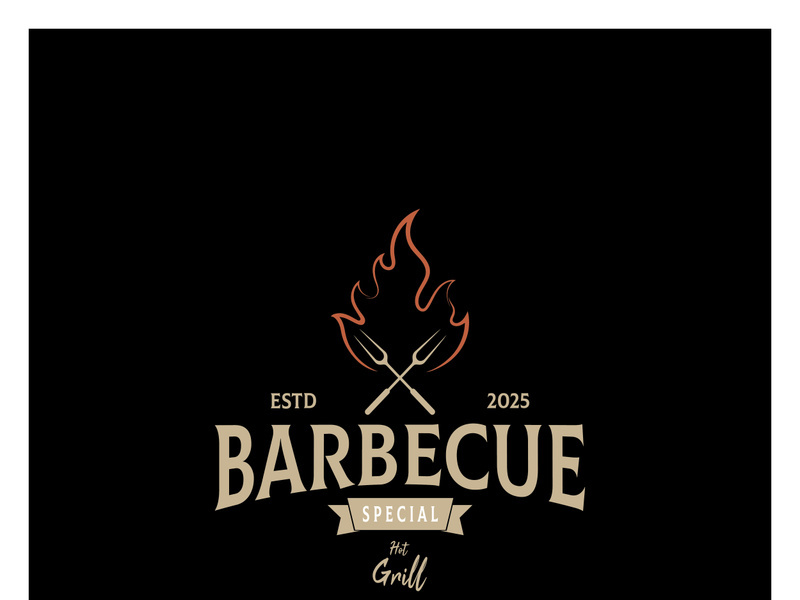 Simple Barbecue Vintage hot grill, with crossed flames and spatula. Logo for restaurant, badge, cafe and bar.vector