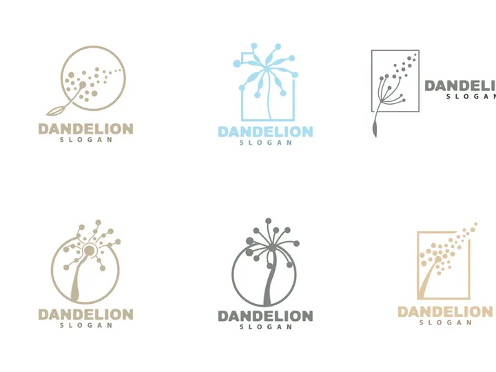 Dandelion Logo Flower Vector, Flower Plant Illustration Icon