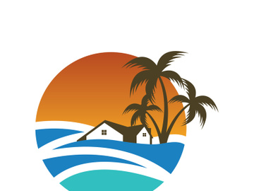 Minimalist icon sunset beach house logo design template preview picture