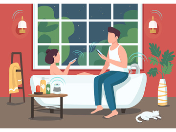 Couple in smart bathroom flat color vector illustration preview picture