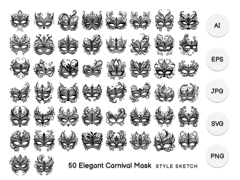 Elegant Carnival Mask Element Black