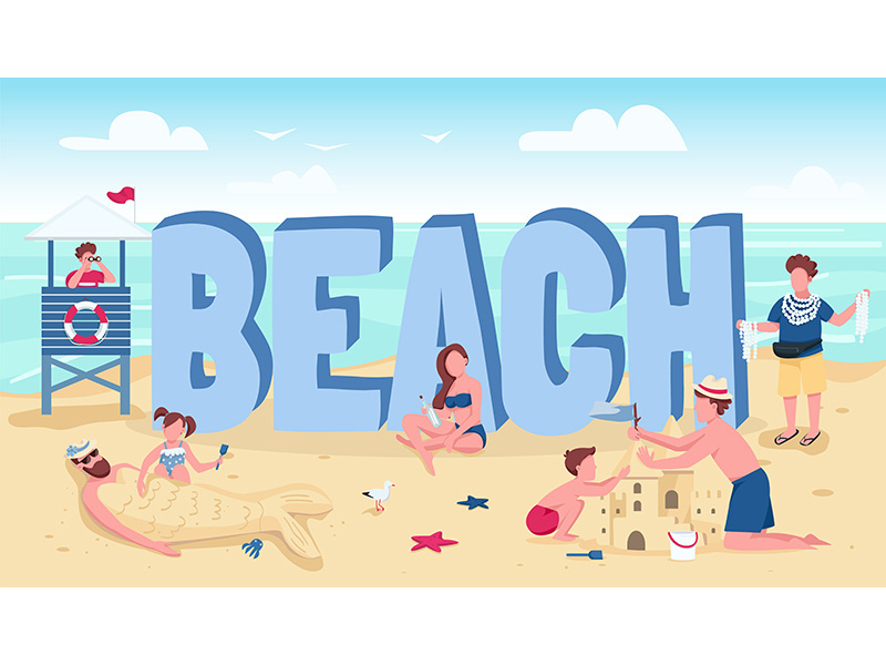 Beach word concepts flat color vector banner