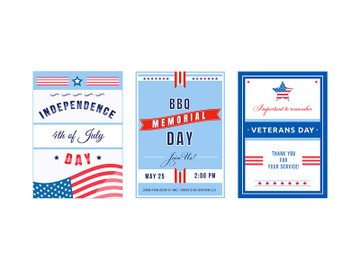 US holiday poster flat vector templates set preview picture