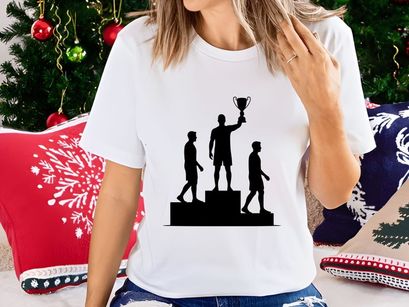 Victory and achievement silhouette of three runners with a trophy