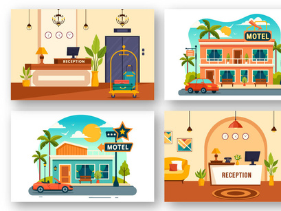 10 Hotel Vector Illustration