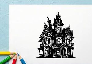 Haunted Victorian House Illustration for Spooky Halloween Themes