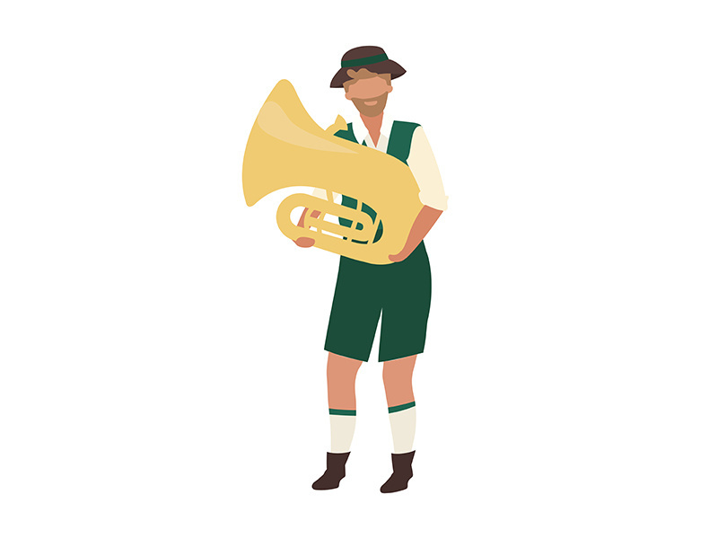 Man in lederhosen playing tuba semi flat color vector character