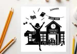 Silhouette of a girl celebrating last day of summer school