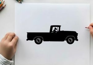 Silhouette of a classic pickup truck with a driver