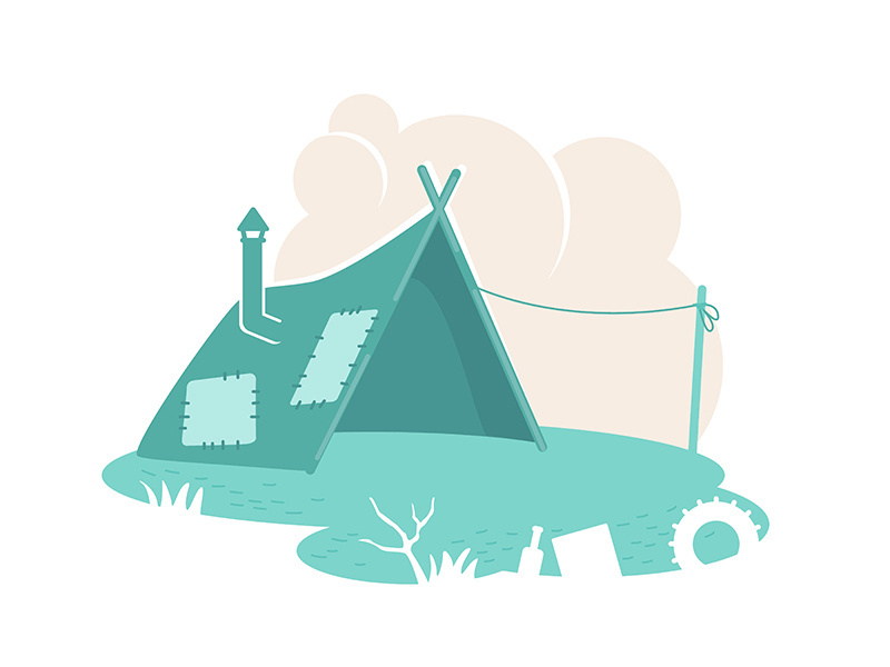 Refugee camp tent 2D vector web banner, poster