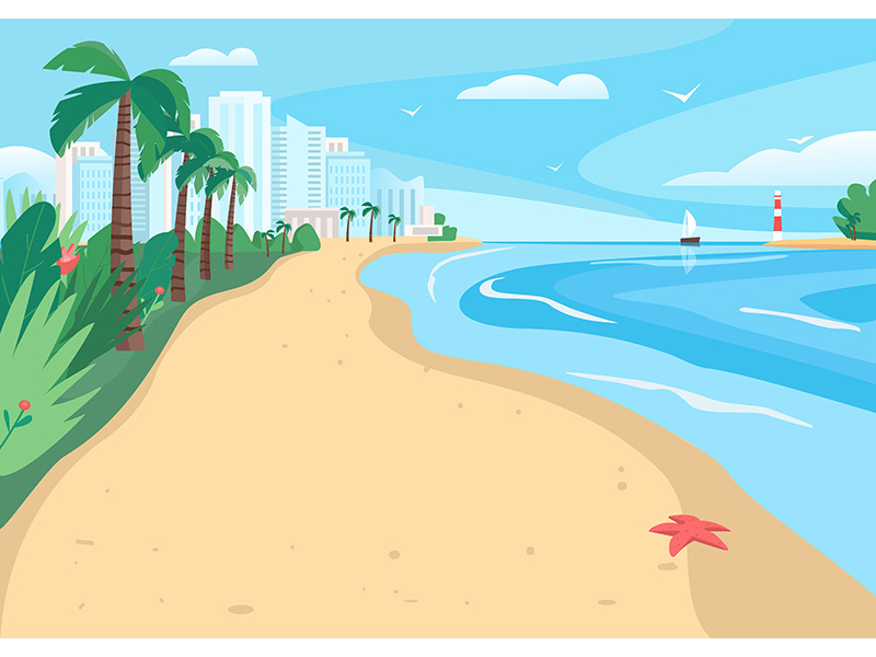 Sandy beach flat color vector illustration