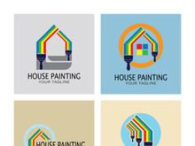 logo icon illustration house paint with a blend of brushes and rollers for house wall paint design, minimalist house, painting, interior, building, property business, wallpaper, vector concept
