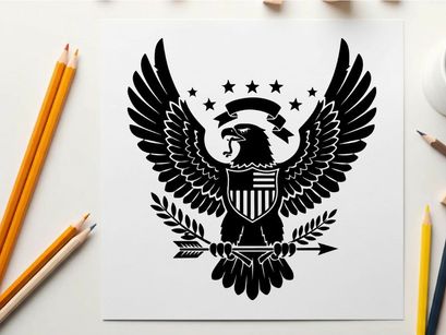 American eagle silhouette with shield and stars emblem