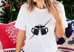 Two beer mugs clinking celebration minimalist black white illustration