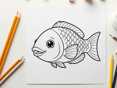 Happy cartoon fish swimming vector illustration flat design