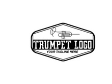 Trumpet logo design, generate melody, musical instrument vector sketch illustration