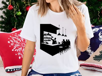 Bartender serving wine at modern black bar with elegant lighting