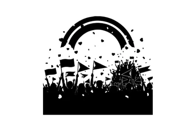 Rainbow over silhouette of crowd with flags silhouette preview picture
