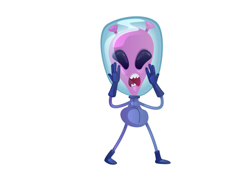 Frightened alien flat cartoon vector illustration