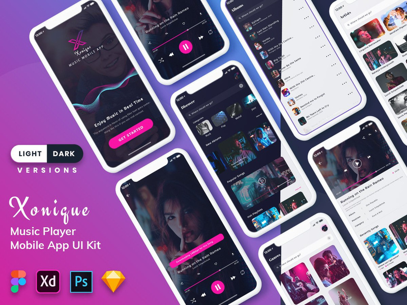 Xonique-Music Mobile App UI Kit (Light & Dark)