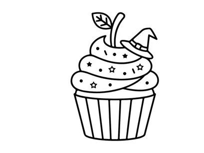 Hand-drawn birthday cupcake with lit candle and sprouting plant. Whimsical sketch-style dessert illustration for eco-friendly celebrations.