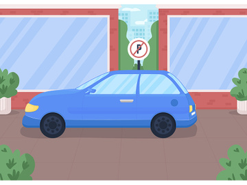 Car in forbidden parking zone flat color vector illustration preview picture