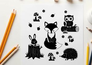 Whimsical forest creatures in silhouette form a magical scene
