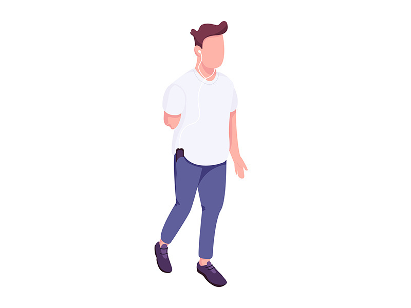 Man with missing limb walking flat color vector faceless character