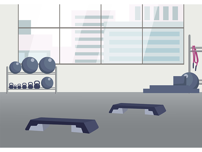 Empty fitness club flat color vector illustration