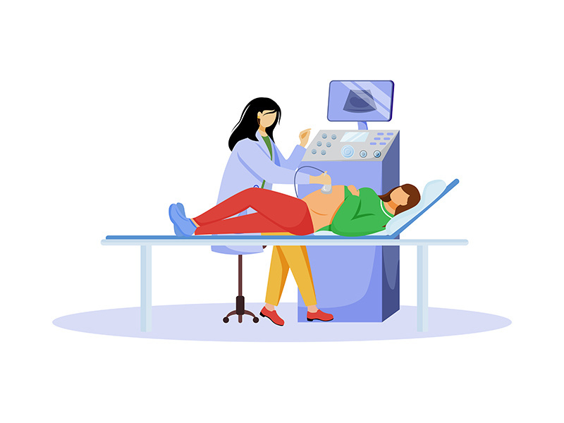 Ultrasound screening checkup of fetus flat vector illustration